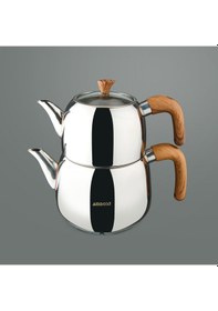 Resim Ambosss Pearl Orta Boy Çaydanlık - Inox / Kahverengi - 1,2 Lt + 1,3 Lt Renkli 