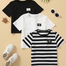 Resim 3'lü Erkek Çocuk Günlük Tişört Seti - Yumuşak Polyester Karışımı, Esnek & Nefes Alabilir, Düz Renkler, Yuvarlak Yaka - Yaz İçin Mükemmel, Erkek Çocuk Üstleri, Rahat Tarz, Geleneksel Versiyon, Xia 
