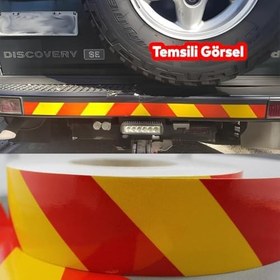 Resim Badem10 Reflektörlü Yapışkanlı Parlayan Fosfor Sarı Kırmızı Reflektif Düz Şerit Bant 7.5 cm 5 Mt İkaz Bandı 