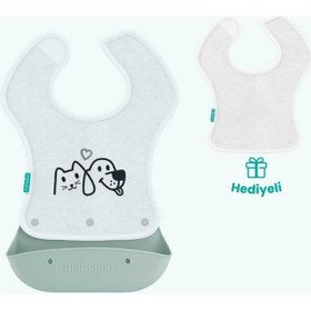 Resim Mamajoo Silikon & Kumaş Katlanır Mama Önlüğü | 2-in-1 Powder Green + Kumaş Önlük 