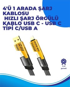 Resim 65w 4'ü 1 Arada Çoklu Şarj Kablosu - Usb-c, Usb-a, Lightning, Veri Ve Şarj Desteği 