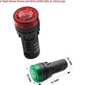 Resim Siren Işıklı Flaşör Buzzer Kırmızı Led Ad16-22sm 220v Ac 22mm Çap 
