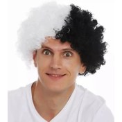 Resim Siyah Beyaz Kıvırcık Afro Bonus Taraftar Peruğu 