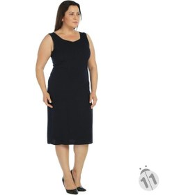 Resim Nidya Moda Büyük Beden Krep Elbise-4065Kl Lacivert 