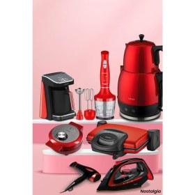 Resim Goldmaster Nostalgia Parlak Kırmızı 24 Parça Elektronik Evlilik Paketi Elektrikli Mutfak Çeyiz 