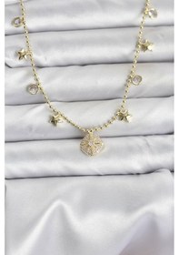 Resim Pirinç Gold Renk Zirkon Taşlı Kutup Yıldızı Model Kadın Kolye Çok Renkli 