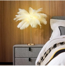 Resim Masa Lambası Deve Kuşu Tüy Palmiye Beyaz Abajur Çok Renkli 