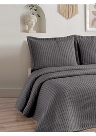 Resim Lena 3 Parça Çift Kişilik Pike Takımı Antrasit 230 X 240 Cm Siyah 