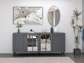 Resim Minar Kale Cam Kapak Aynalı Konsol İlkbahar Antrasit Aynalı Antrasit Siyah 