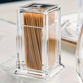 Resim Akrilik Diş Kürdanı Dispenser Tutucu - Şeffaf Diş Kürdanı Kutusu, 1 Adet, Güç Gerektirmeyen, Ev ve Restoran Kullanımı İçin Şık Tasarım 