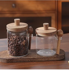 Resim Morponi 2'li Borosilikat Cam Akasya Kapaklı Ve Akasya Kaşıklı Cam Kavanoz Seti 450 Ml - 550 Ml Şeffaf 