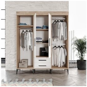 Resim Afilli Ildır Sürgülü 2 Kapaklı 2 Çekmeceli Gardrop Beyaz Tamamı M 