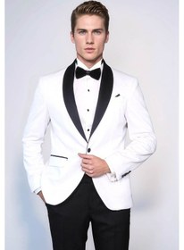 Resim Beyaz Şal Yaka Simli Slim Fit Smokin Ceket - Wessi White 