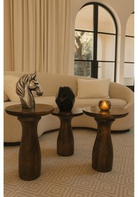 Resim Ahşap Mantar Sehpa Takımı 3 Lü Ceviz Renk Zigon Set Kahverengi 