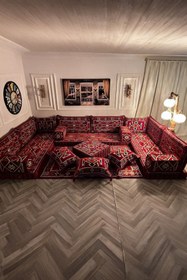 Resim mdhomecarpet Şark Köşesi Minder Takımı | Yer , Sırt Minderi, Etnik Desen, Salon ve Ev İçin 20 Parça Süngerli 