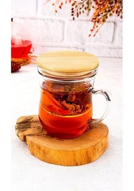 Resim Brew Süzgeçli Cam Çay Bardağı 400ml B6068 Şeffaf 