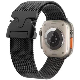 Resim Apple Watch 7 45mm Zore KRD-25 Metal Hasır Kordon-Siyah 