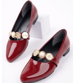 Resim Muggo Poena Broş Detaylı Tek Bantlı Günlük Kadın Babet Bordo 