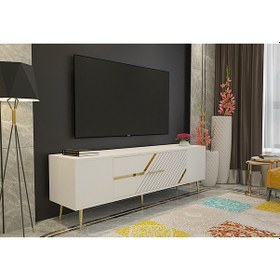 Resim Dekolp5ct Tv Sehpası Beyaz-altın 