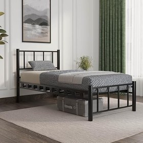 Resim ARGİMO Zambak Tek Kişilik Ferforje Tarz Siyah Metal Karyola (90 x 190 cm) 