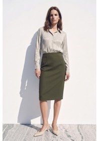 Resim Sateen Düz Kalem Etek - Haki-137387 