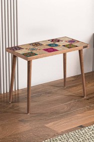 Resim bluecape Traverten Taşlı Positano Doğal Ağaç 62x32cm Ceviz Dekoratif Sehpa 