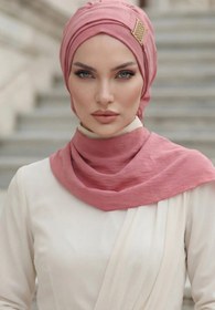 Resim Aisha's Design Dekolte Kapatabilen Gold Aksesuarlı Hazır Türban,Koyu Pembe,HT-11A 