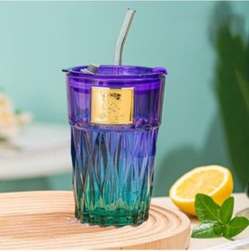 Resim Pipetli Cam Bardak Çok Renkli 