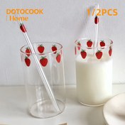 Resim 1/2 adet 300ml/10oz Yüksek Borosilikat Nana Sevimli Çilek Cam Bardak, Adeta Suyu, Sütü ve Kahve Bardağı, Kızlar ve Öğrenciler için Mükemmel Hediye, Ev, Okul ve Partiler için Dayanıklı ve Şık İçecek Eşyası 
