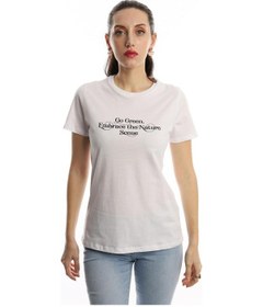 Resim Kadın Baskılı Bisiklet Yaka Regular Tişört Beyaz 