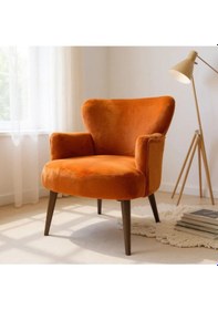 Resim Azra Mobilya Modern Turuncuteddy Kumaş Rahat Berjer Tekli Koltuk Yumuşak Dokulu, Ahşap Ayaklı Turuncu 