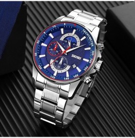 Resim Yingfu Skmeı 9250 Erkekler Ay Evresi Kronometre Tarih Altı Pin Paslanmaz Çelik Kayış Kuvars İzle Gümüş Mavi Renkli Çok Renkli 