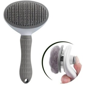 Resim BUFFER® Kedi Köpek Tüy Toplayıcı Kendini Temizleyebilen Ergonomik Rahat Evcil Hayvan Tarağı Gri 