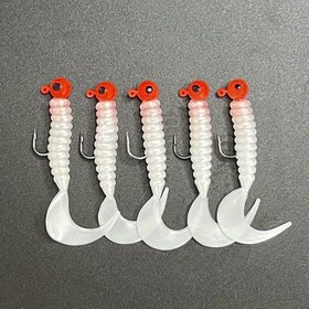Resim 5 Adet Kurşun Başlı Bionik Yumuşak Plastik Balıkçılık Yemleri - Kıvrımlı Kuyruk Tasarımı, Kırmızı/Turuncu Renk, Tatlı ve Tuzlu Su Balıkçılığı İçin Gerçekçi Hareketli Üst Yüzey Yemler, Esnek Malzeme 