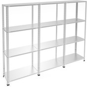 Resim RafBurada 4 Katlı 3'lü Galvaniz Çelik Raf - Depo, Arşiv, Kiler, Dosya, Market Rafı 43x75 Cm-200 Cm-1.00 Mm 