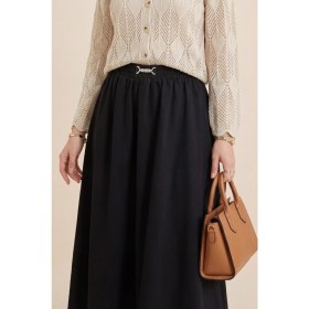 Resim Moda Morfo Beli Lastikli Toka Detaylı Kot Etek -Siyah 