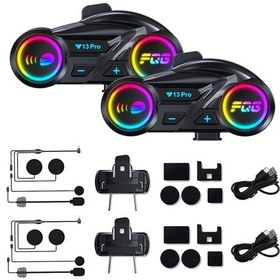 Resim Aubyhe Motosiklet Kask Bluetooth Kulaklığı Y13pro - 2 Kişilik 500m Konuşma, Ipx6 Su Geçirmez, 800mah Batarya, Fm Radyo, Rgb Işıklar 2 Adet 