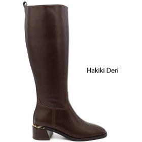 Resim Gönderi(R) Gönderir Kadın Kahverengi Platinum Fermuarlı Kalın Topuklu Hakiki Deri Çizme Dkzc84335882 Kahverengi 