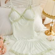 Resim TT017 Saf Arzu Kontrast Dantel Camisole Tatlı Gecelik Seti Çiçekli Seksi Ev Kıyafeti 