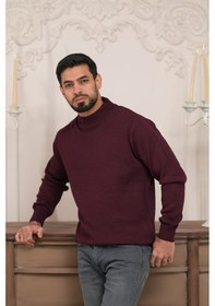 Resim Woolen World Balıkçı Yaka Kalın Yünlü Erkek Triko Kazak Bordo 