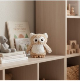 Resim Peluş Baykuş Sevimli Uyku Ve Oyun Arkadaşı Yastık Dekoratif Hediyelik Oyuncak Krem 