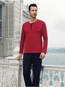 Resim Capsella Erkek 4'lü Bordo Penye Düğmeli Çeyiz Damat Pijama Takım Bordo 