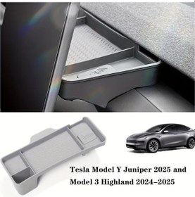 Resim Honeybeeshop 2024 2025 Tesla Model 3 Ve Model Y Juniper İçin Gri Ekran Arkası Saklama Tepsisi Etc Tutucu Gözlük Organizatörü İç Aksesuar 