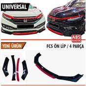 Resim ŞüsCarOto Üniversal Esnek 4 Parça Kırmızı Dilli Lip Piano Black Flaplı Kanatlı Abs Plastik 