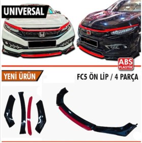 Resim ŞüsCarOto Üniversal Esnek 4 Parça Kırmızı Dilli Lip Piano Black Flaplı Kanatlı Abs Plastik 