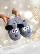 Resim Behtah Kundura Erkek Kadın Ev Terliği Kulaklı Köpek Fiğürlü Sessiz Tabanlı Peluş Pofuduk Ev Terliği Çeyiz Terliği 