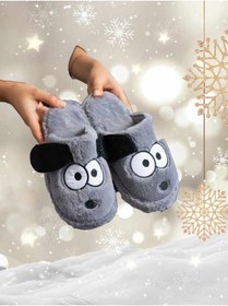 Resim Behtah Kundura Erkek Kadın Ev Terliği Kulaklı Köpek Fiğürlü Sessiz Tabanlı Peluş Pofuduk Ev Terliği Çeyiz Terliği 