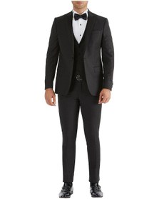 Resim Efor Black 034 Slim Fit Yelekli Çıkarılabilir Saten Yaka Siyah Damatlık Smokin Takım Siyah 
