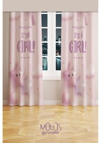 Resim Pembe Kız Desenli Fon Perde Çocuk Ve Bebek Odası Süet Baskılı Ekstrafor Büzgü 2 Kanat Prd-51 Çok Renkli 