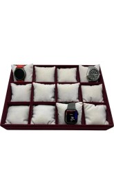 Resim Yerli Üretim Tokyo Model Süet Kumaş Bordo -Beyaz Renk 34/24 cm Yastıklı Saat ve Takı Kutusu 